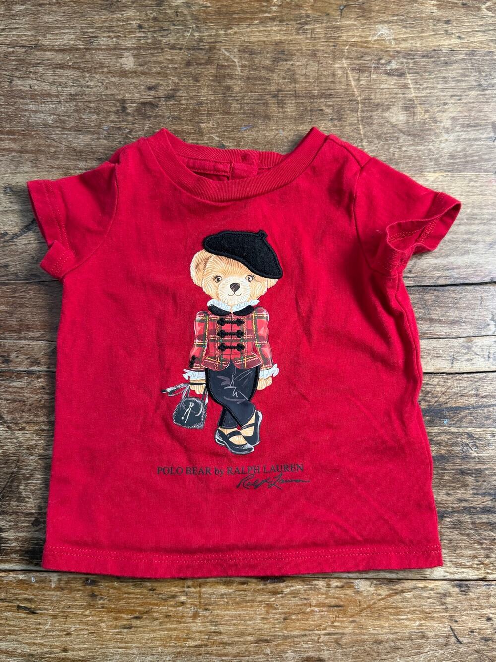 Ralph Lauren Girl's Red Polo Bear Short Sleeve Shirt size 3 mo